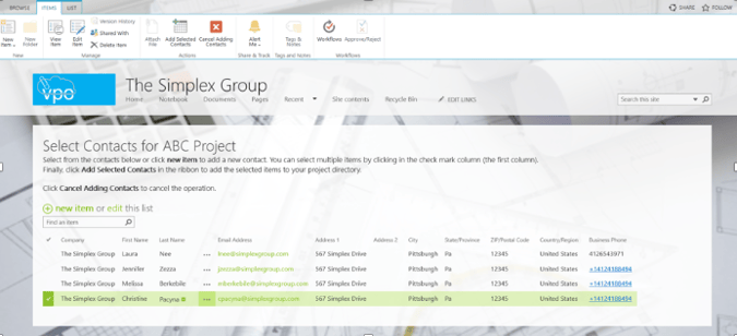 Select contacts for project