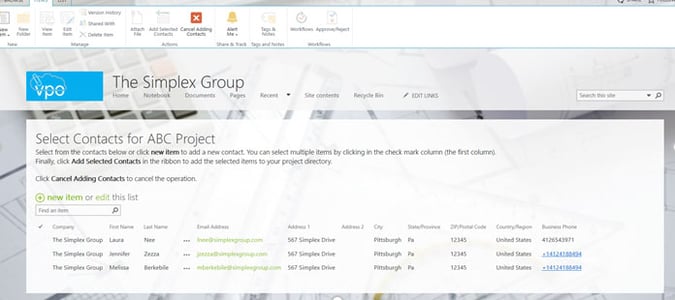 Select Contacts for Project